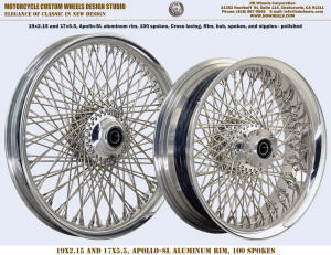 19x2.15 and 17x5.5 Harley 100 spoke wheels polished