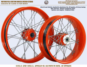 21x3.5 and 18x5.5 40 spoke illusion Tangerine and gray Harley S-Cross