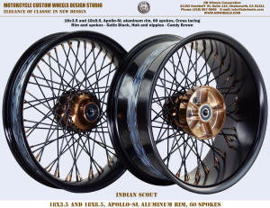 18x3.5 and 18x8.5 wide Fat wheel for NIndian Scout Black and Brown 249 tire