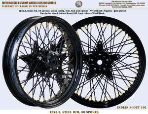 18x3.5 front 60 spoke for Indian Scout 101 black and gold plated with rotor carrier