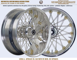 18x8.5 motorcyle Harle Indian 60 spoke wheel poloshed brass