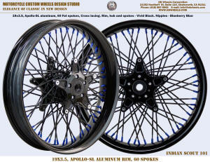 60 Fat Spoke wheel for Indian Scout 101 Black and Blue, Rotor carrier