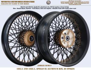 18x3.5 and 18x8.5 wheel for Indian Scout 80 Fat spoke Black and Gold