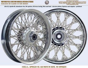 16x3.5 smooth Apollo-SL rim 90 spokes chrome Harley Indian